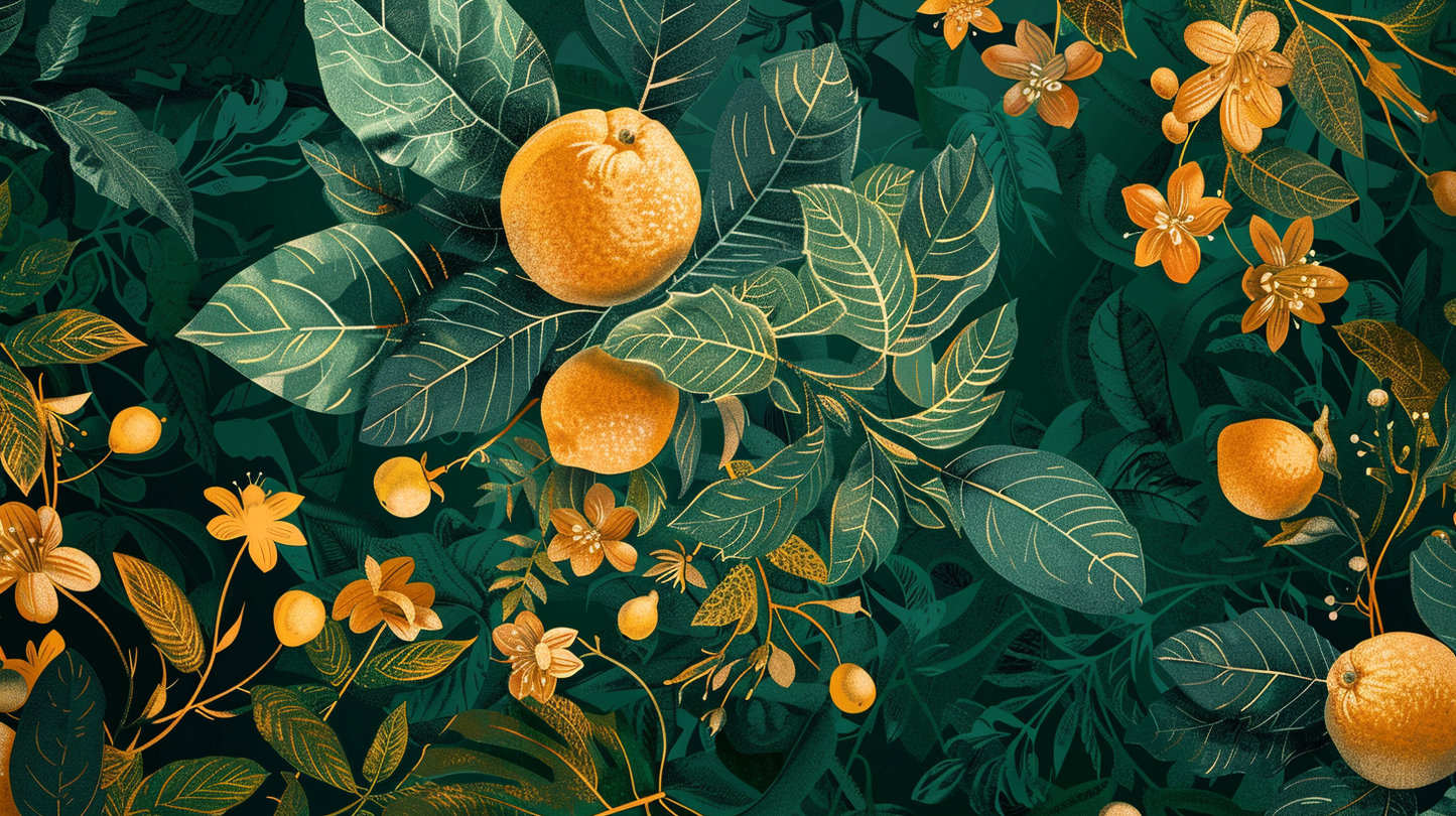 golden yellow fruits and green leafs pattern